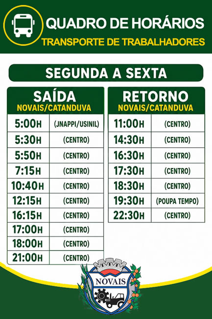 Novos horários de ônibus - Transporte dos trabalhadores